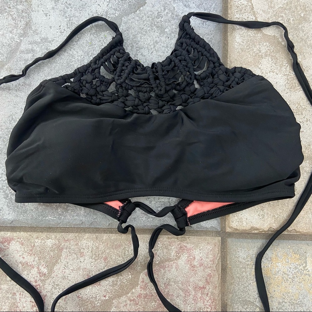 Xhilaration Black Woven Bathing Suit Top
